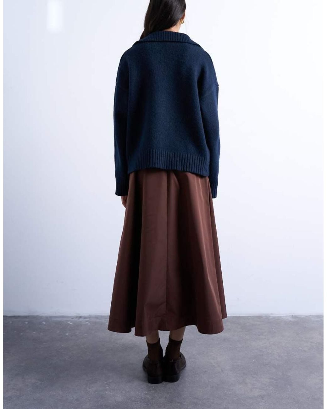 TOPSHOP Brown Full Circle Midi Skirt With Elasticated Waist