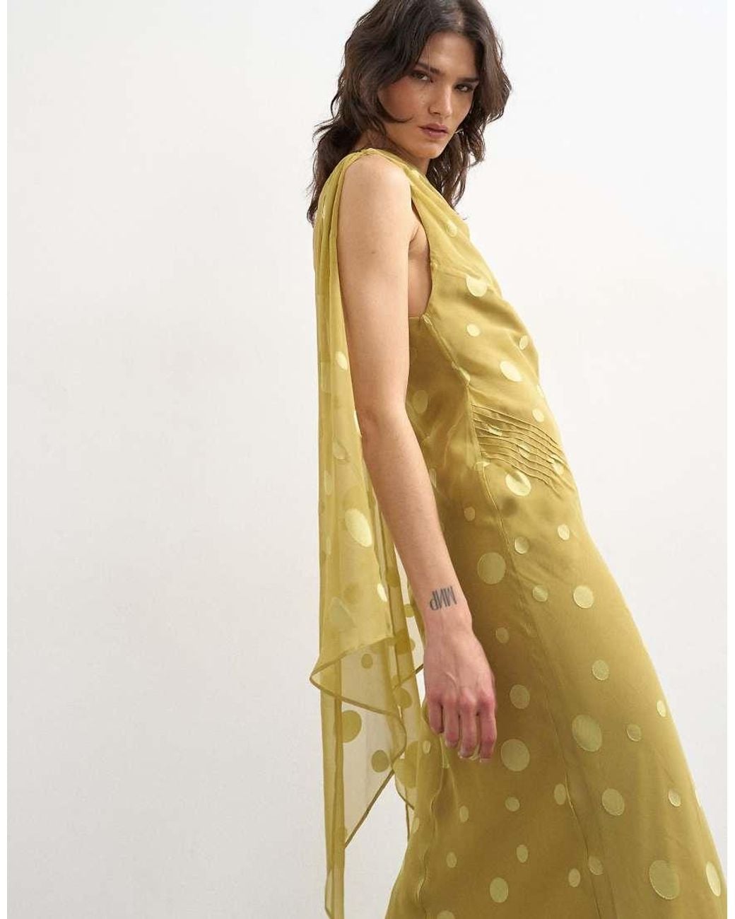 TOPSHOP Metallic Jacquard Spot Maxi Occasion Dress With Open Back