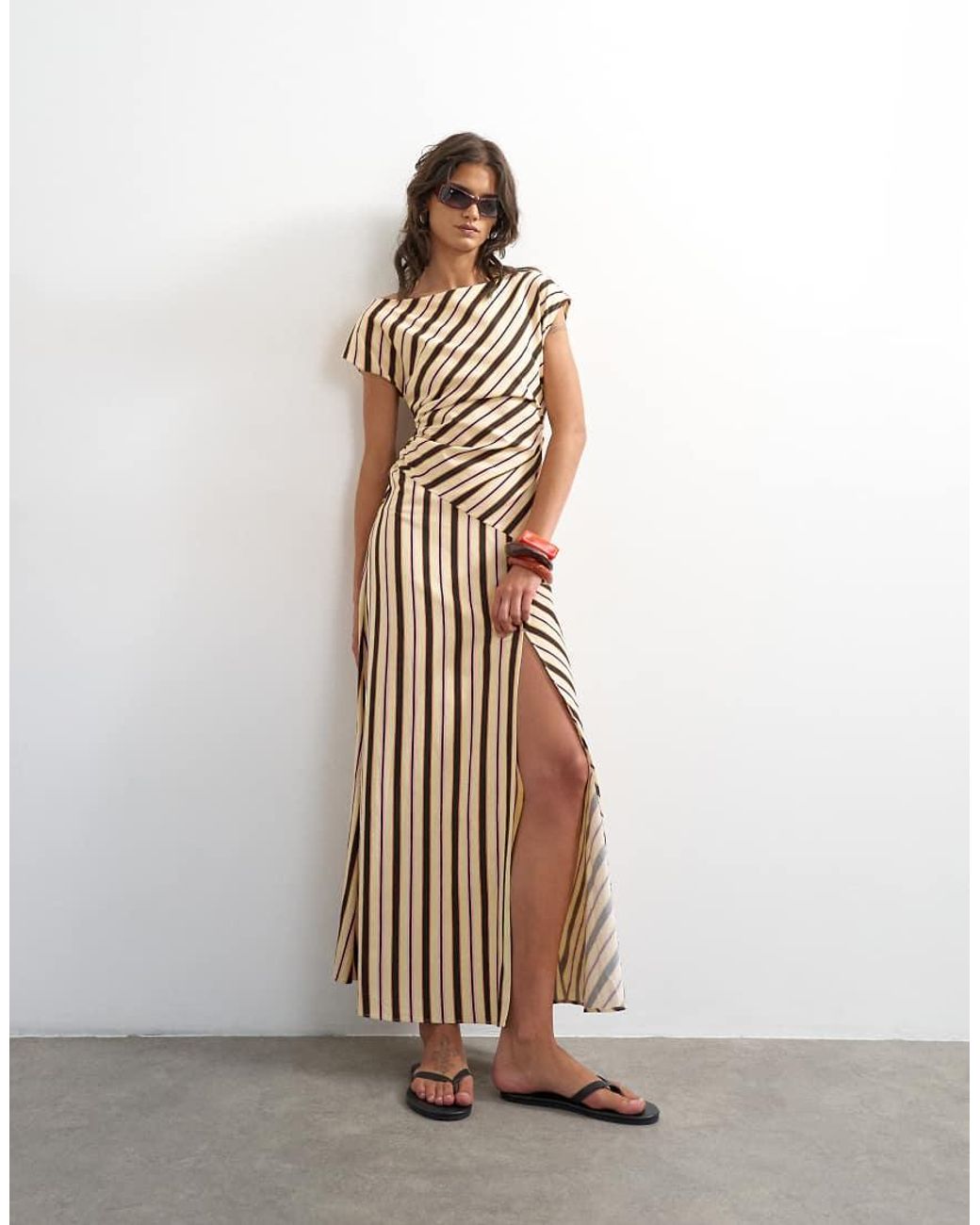 TOPSHOP White Linen Rich Fallen Shoulder Maxi Dress