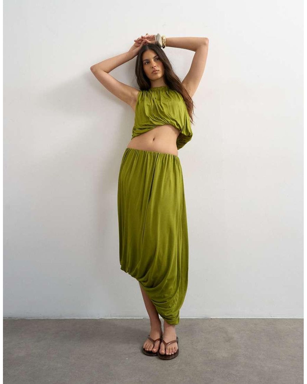 TOPSHOP Green Bubble Drape Skirt