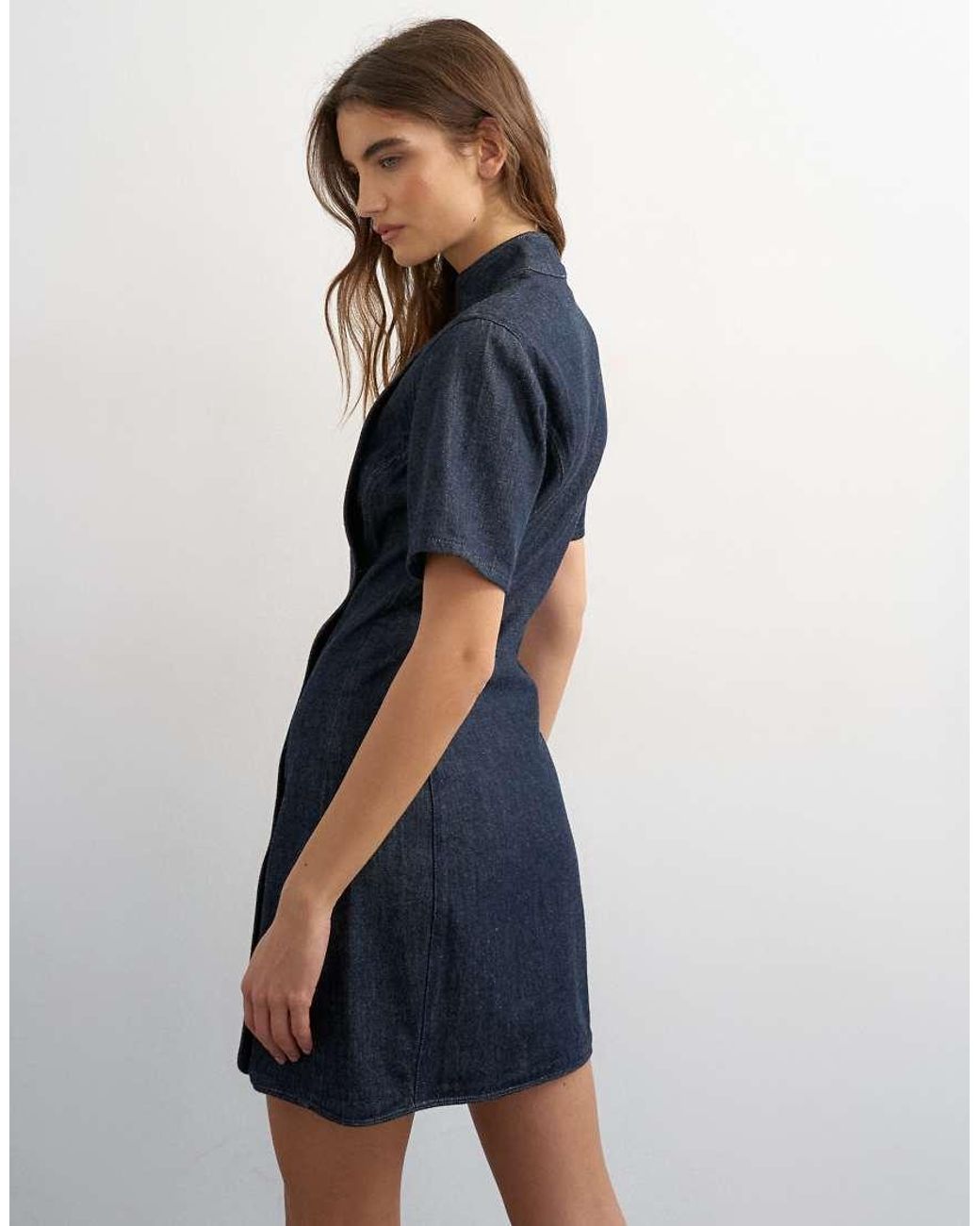 TOPSHOP Blue Denim Mandarin Collared Mini Dress