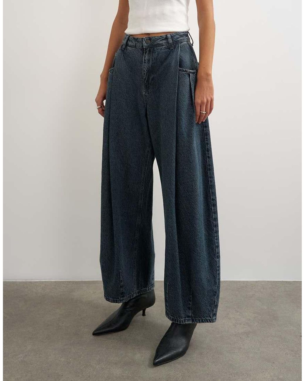 TOPSHOP Blue Cocoon Mid Rise Barrel Jean