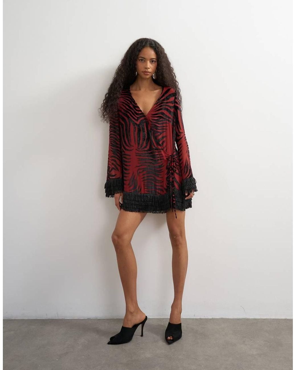 TOPSHOP Red Deep V Mini Wrap Mini Dress