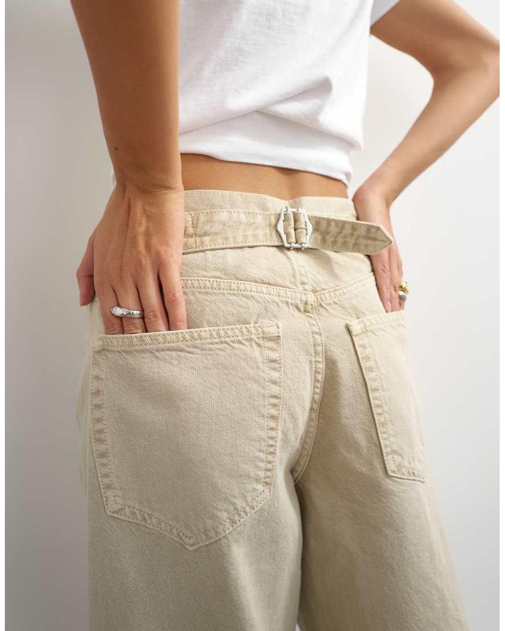TOPSHOP Natural Cinch Low Rise Relaxed Jean