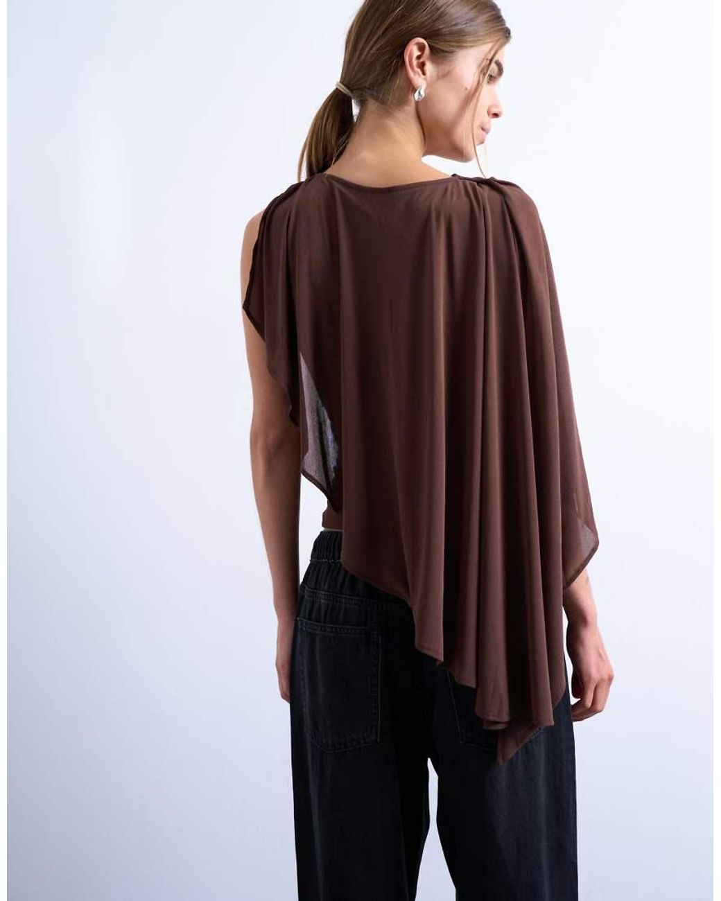 TOPSHOP Brown Cape Detail Sleeveless Top