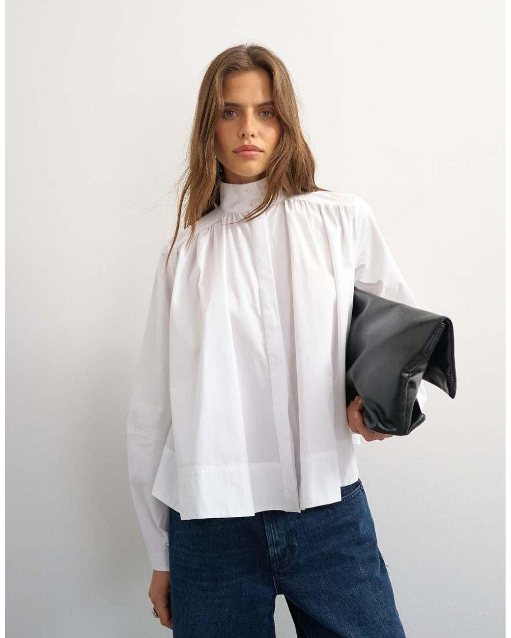 TOPSHOP White High Neck Balloon Sleeve Shirt