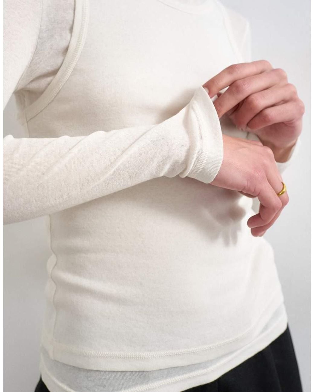 TOPSHOP White Double Layer Long Sleeve Top