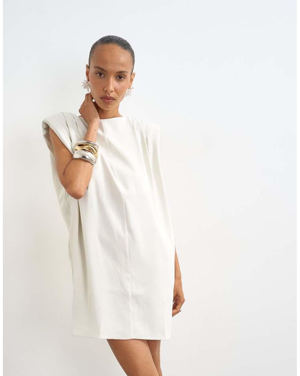 TOPSHOP White Clean Structured Shoulder Pad Mini Dress