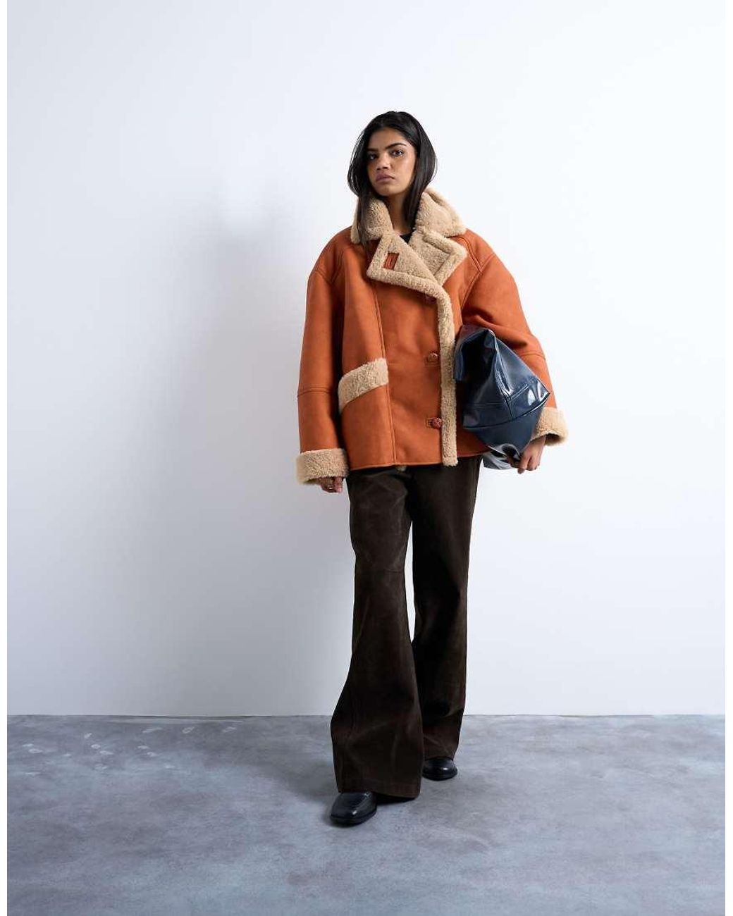 TOPSHOP Brown Shearling Super Oversized Car Coat