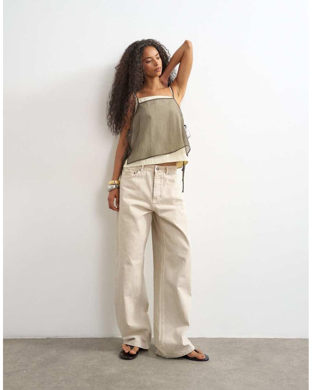 TOPSHOP Natural Double Layer Tie Side Cami