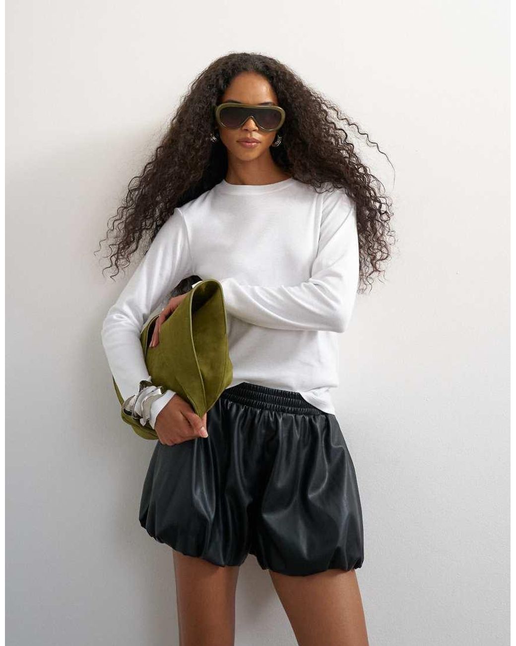 TOPSHOP Black Faux Leather Bubble Short
