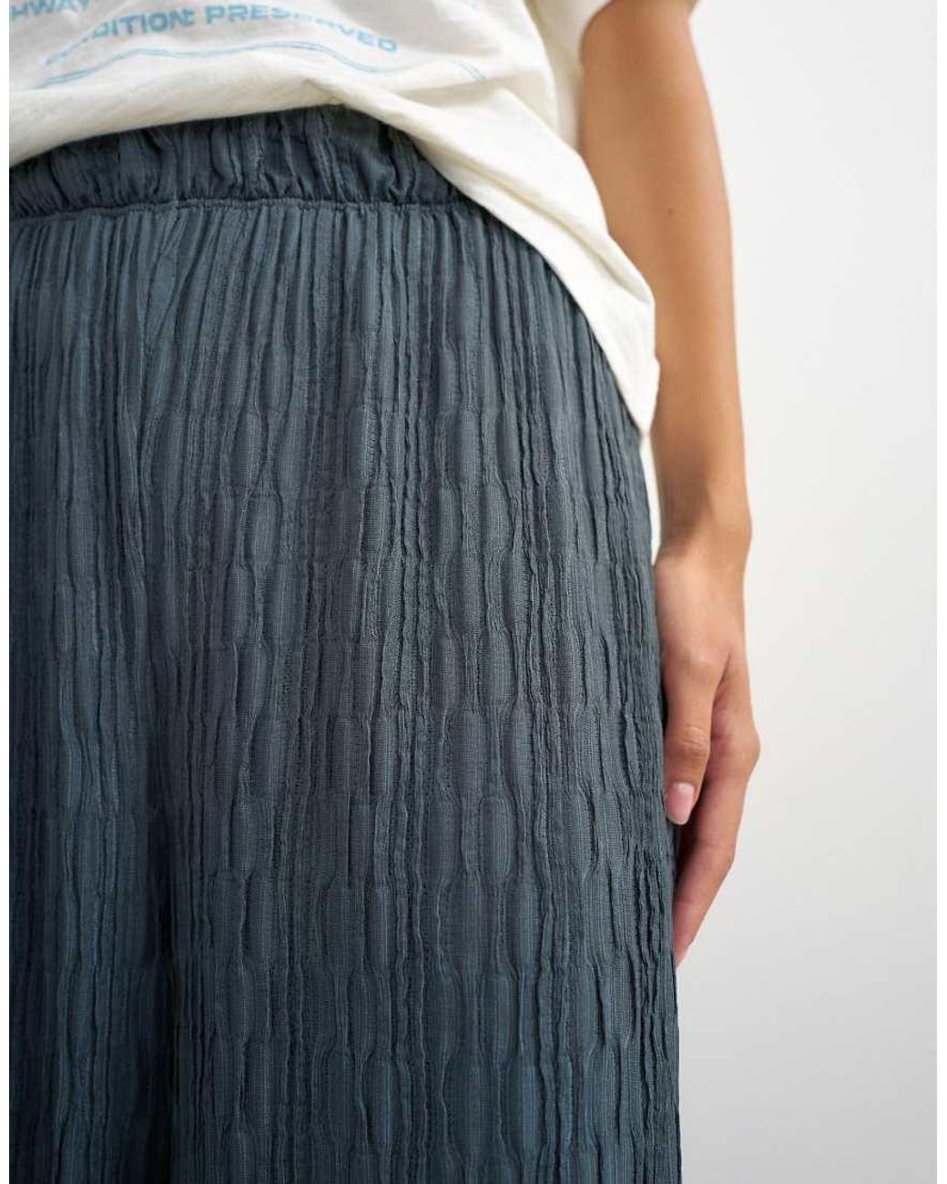 TOPSHOP White Plisse Jersey Wide Leg Trouser