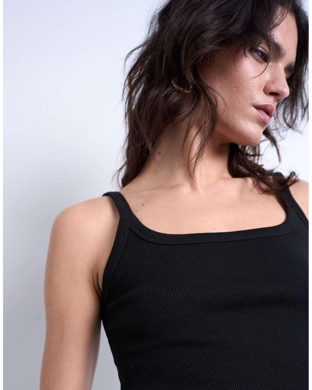 TOPSHOP White Skinny Strap Scoop Rib Vest