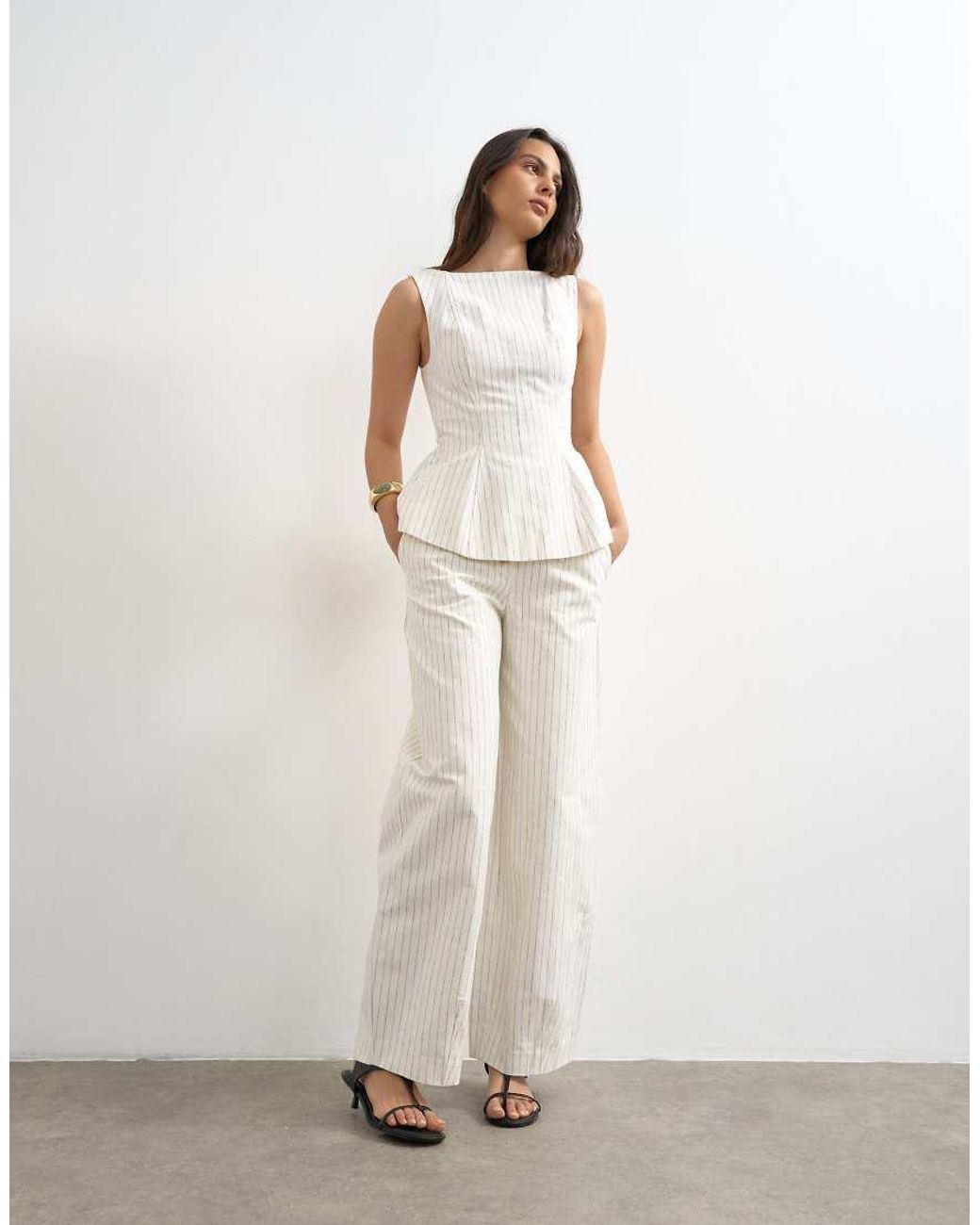 TOPSHOP White Co Ord Striped High Neck Top