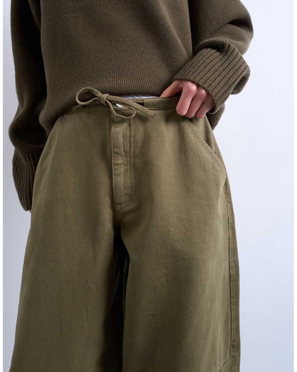 TOPSHOP Green Drawstring Waist Balloon Trousers