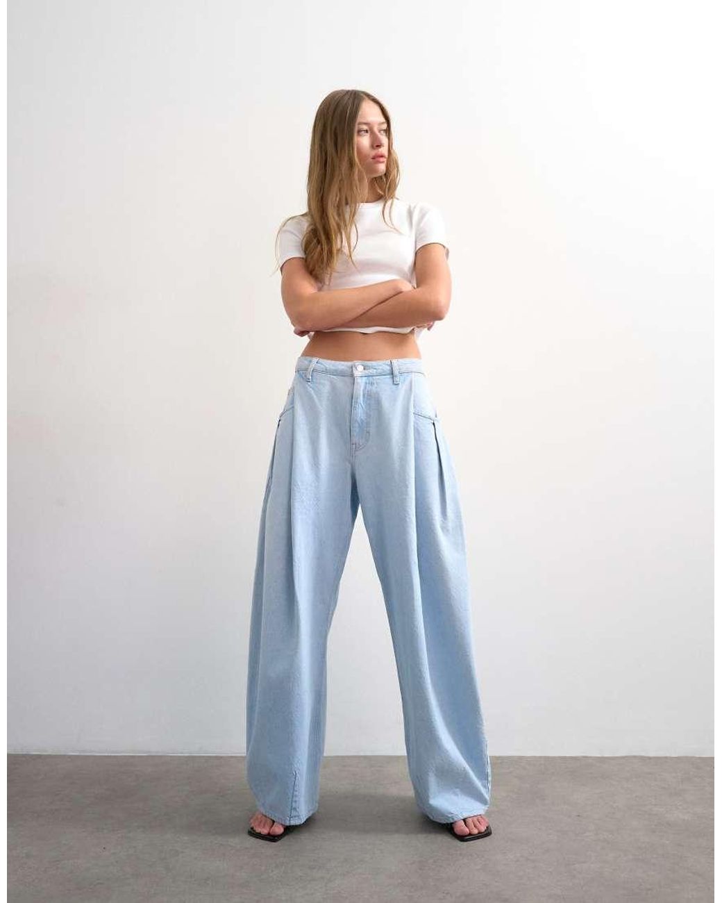TOPSHOP Blue Cocoon Mid Rise Barrel Jeans
