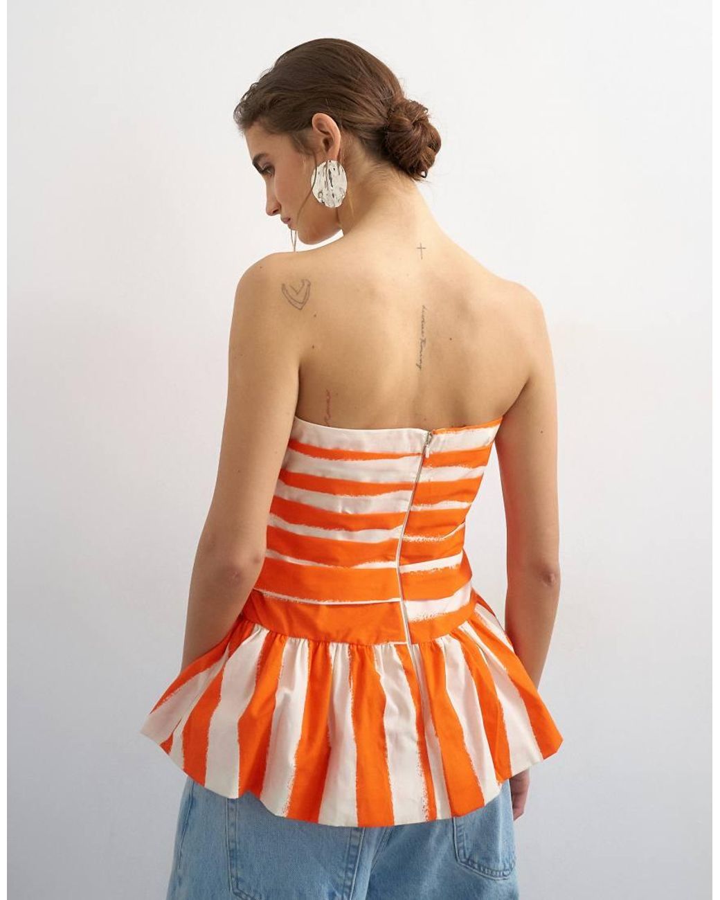 TOPSHOP Orange Gathered Bust Bandeau With Peplum Hem