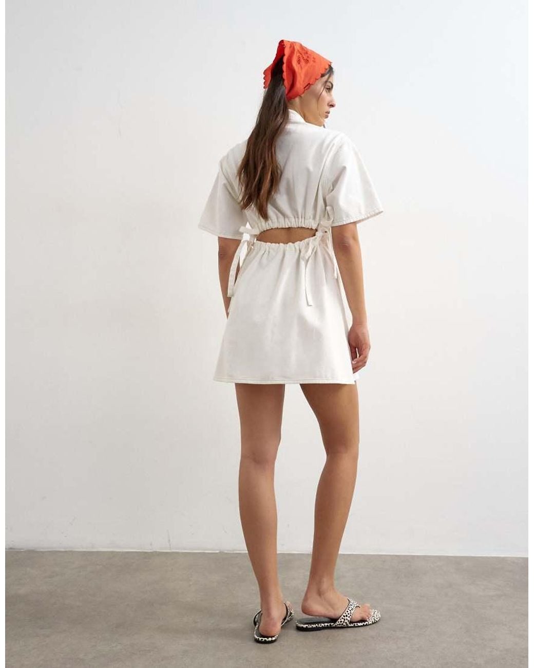 TOPSHOP Natural Denim Shirt Dress With Back Cut Out