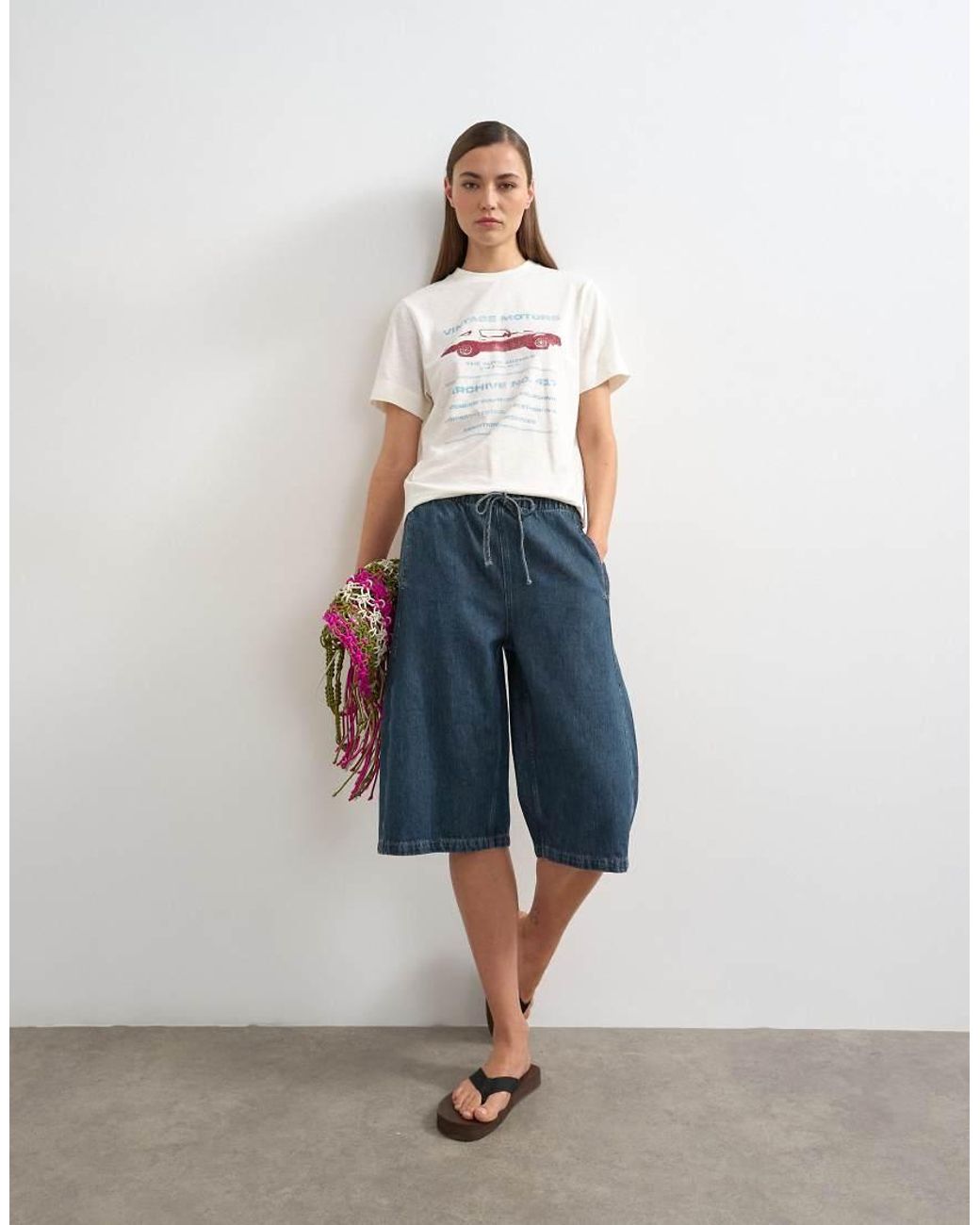 TOPSHOP Blue Denim Pull On Barrel Short