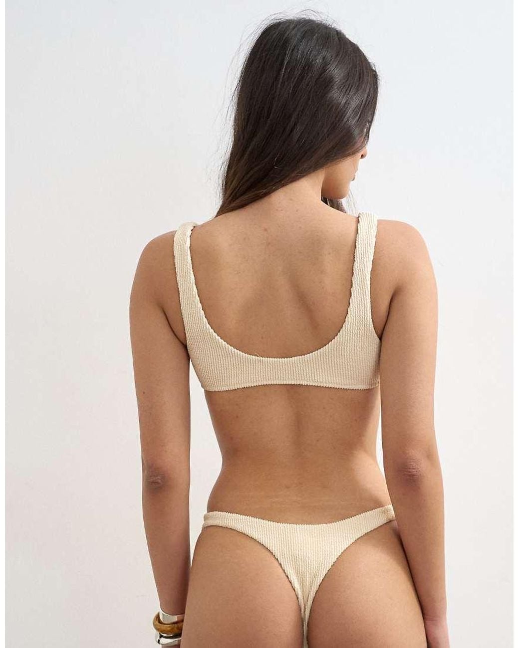 TOPSHOP Natural Tara Crinkle Thong Bikini Bottom