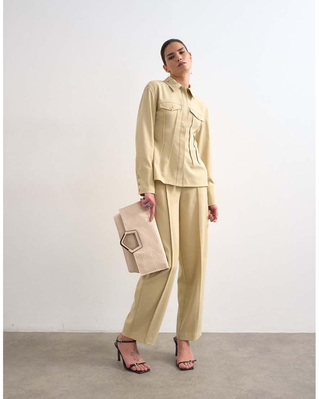 TOPSHOP Natural Co Ord Tailored Shirt With Pleats