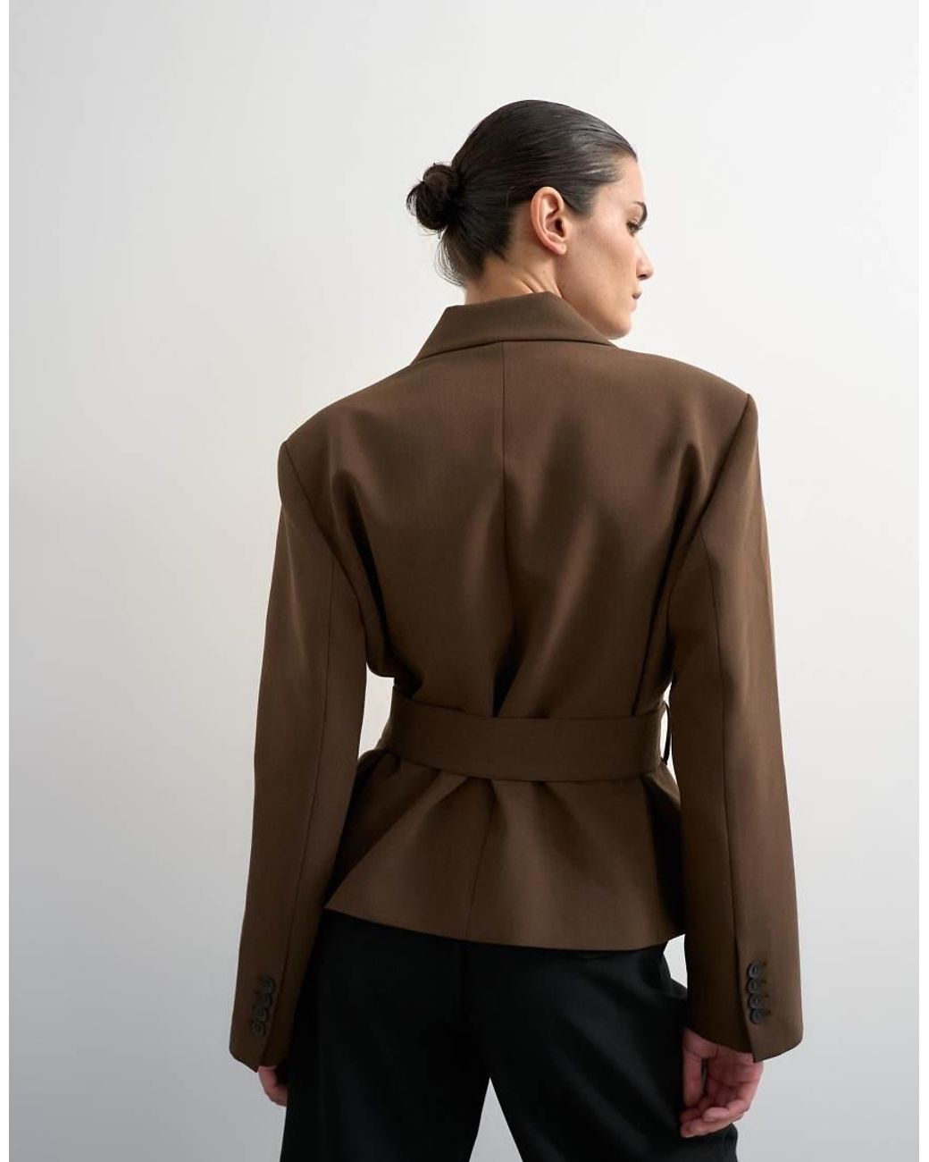 TOPSHOP Brown Cropped Belted Boxy Blazer