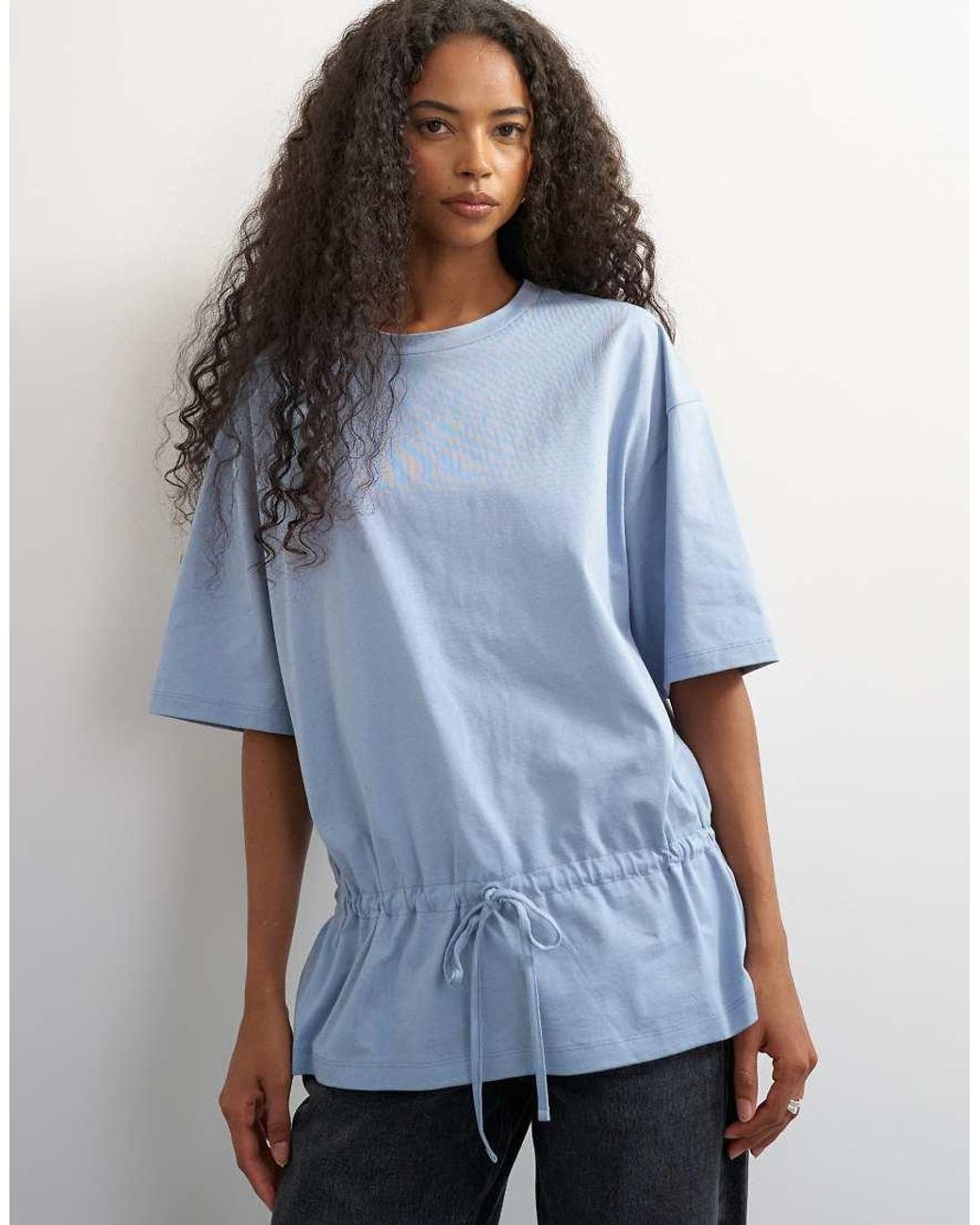 TOPSHOP Blue Tie Waist Tee