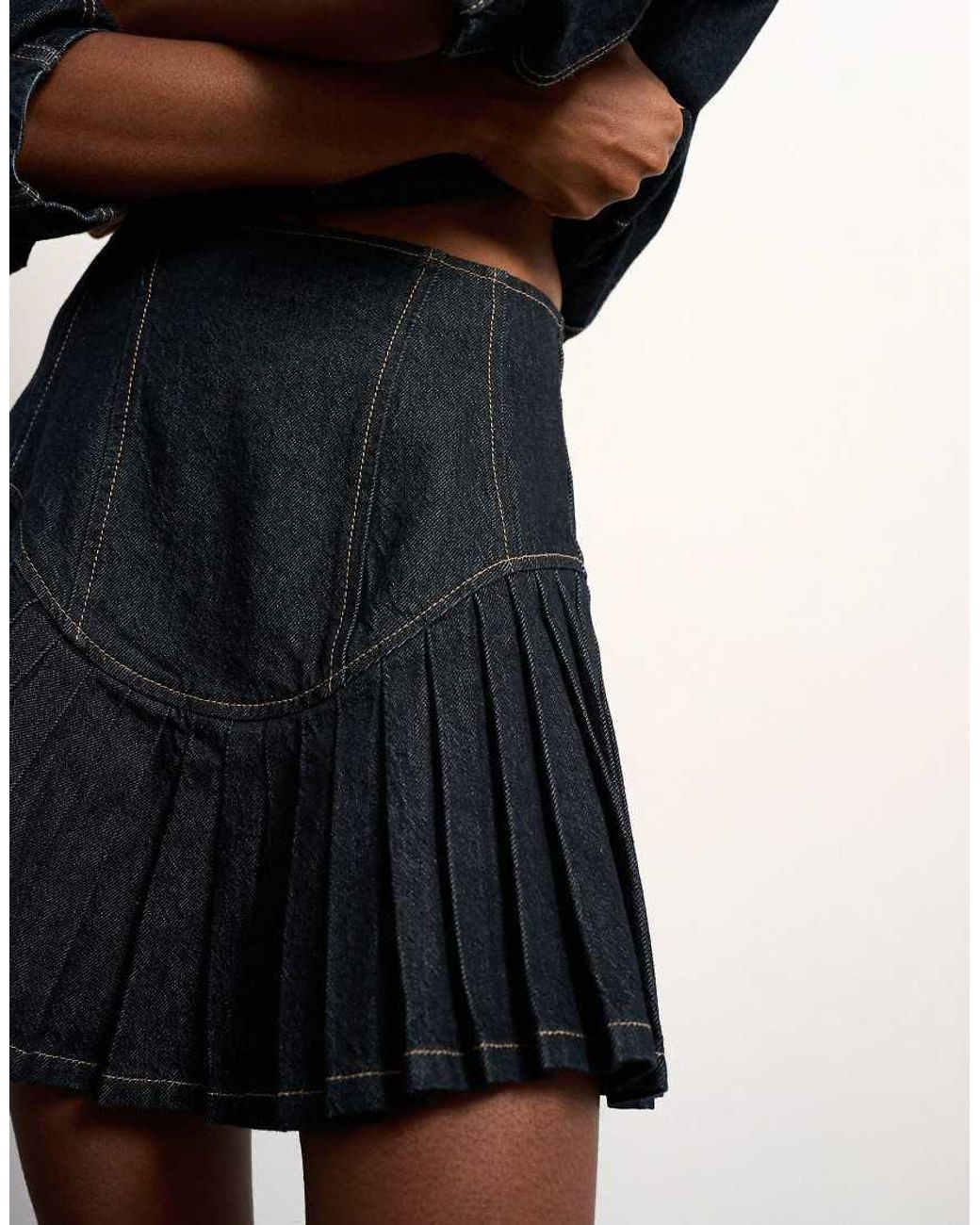 TOPSHOP Natural Tolu Coker X Denim Super Mini Pleated Skirt Circular Design