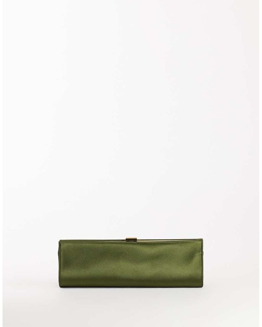 TOPSHOP Green Ember Small Envelope Satin Clutch Bag