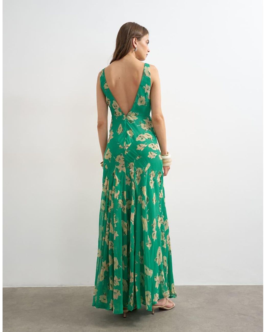 TOPSHOP Green Chiffon Maxi Dress With Seam Detail