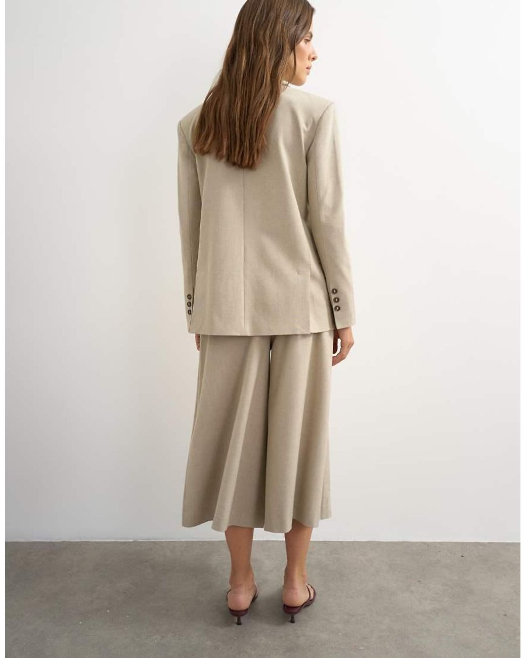 TOPSHOP Natural Belted Pleated Cropped Wide Leg Trouser