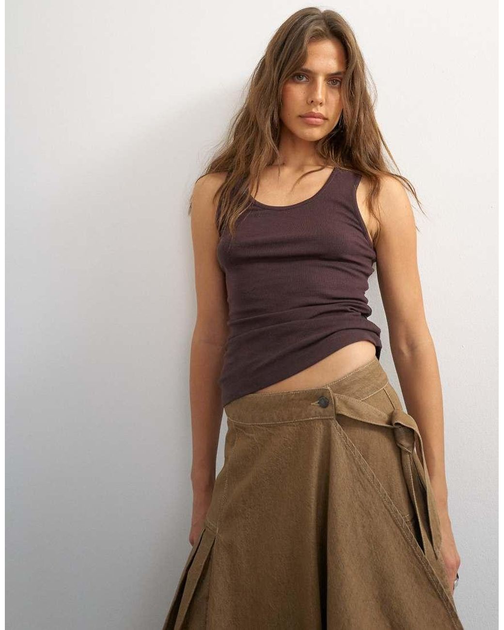 TOPSHOP Brown X Cara Scoop Neck Tank Top