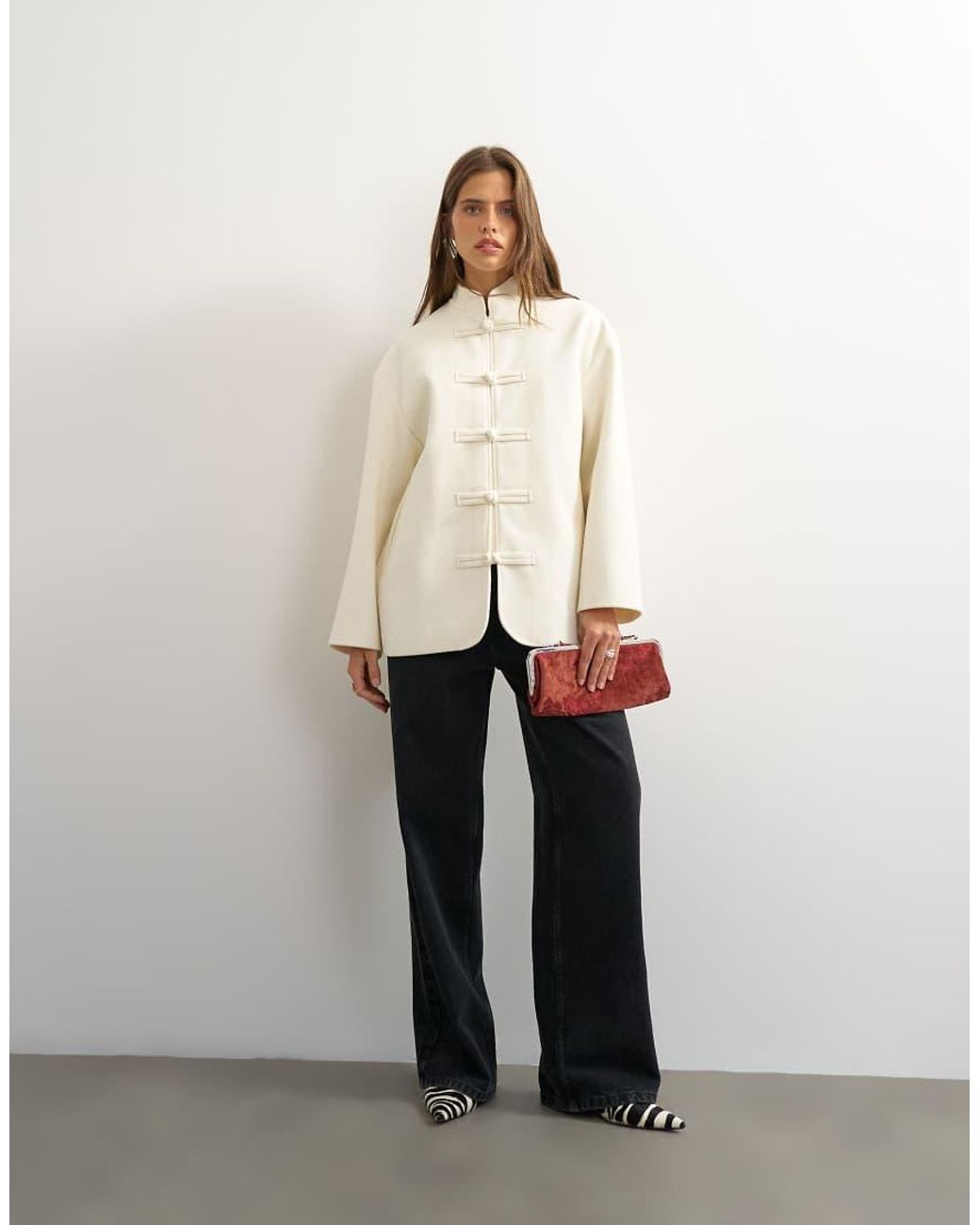 TOPSHOP White Self frogging Formal Blazer Coat