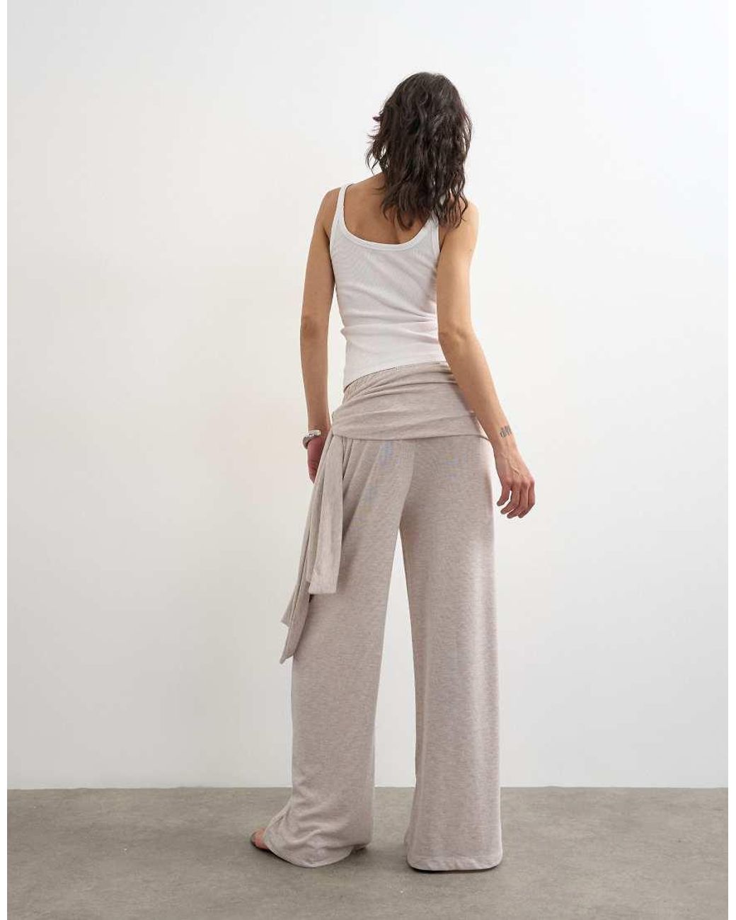 TOPSHOP Natural Scarf Tie Detail Soft Trousers