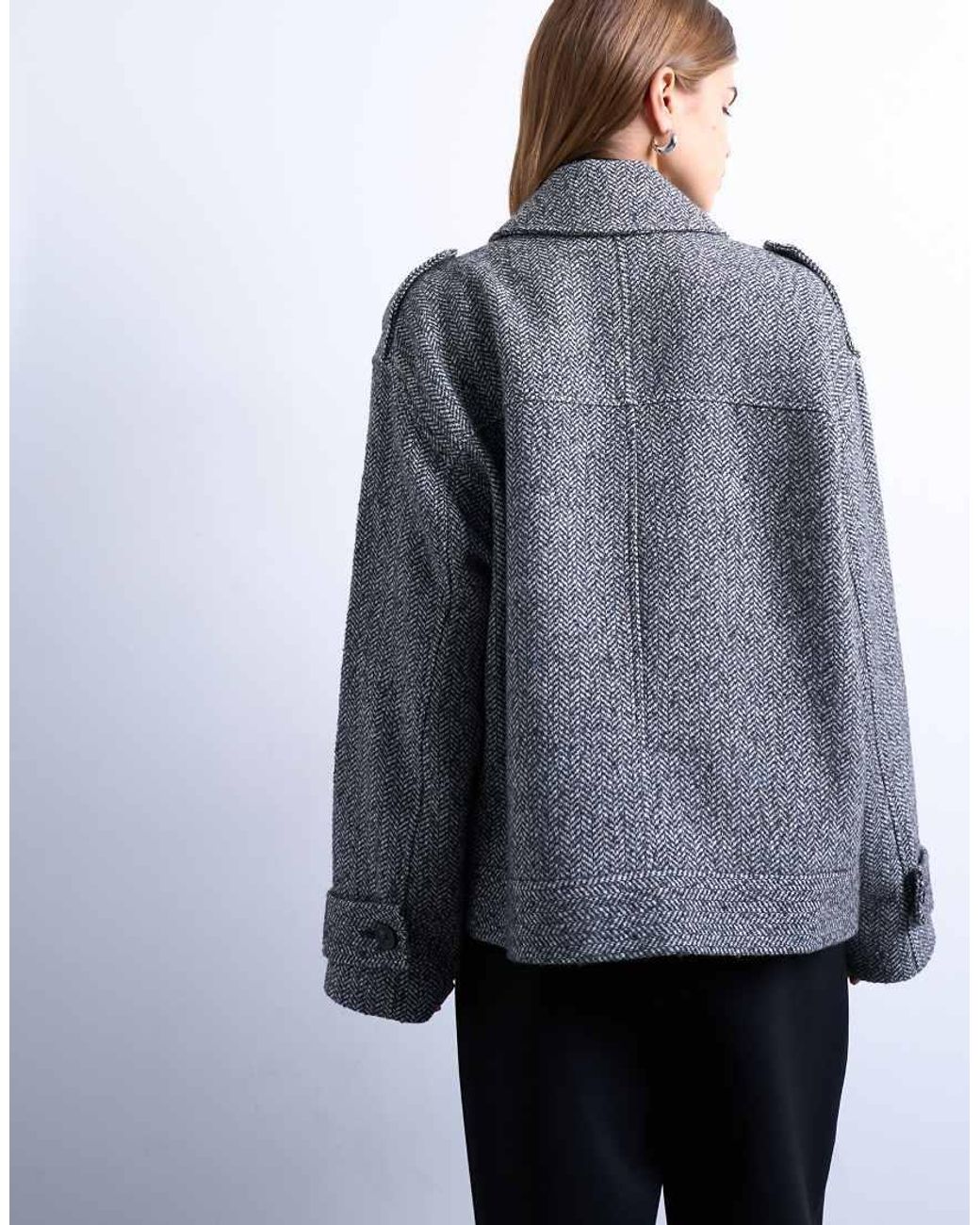 TOPSHOP Gray Formal 80S Double Breast Bomber With Wool
