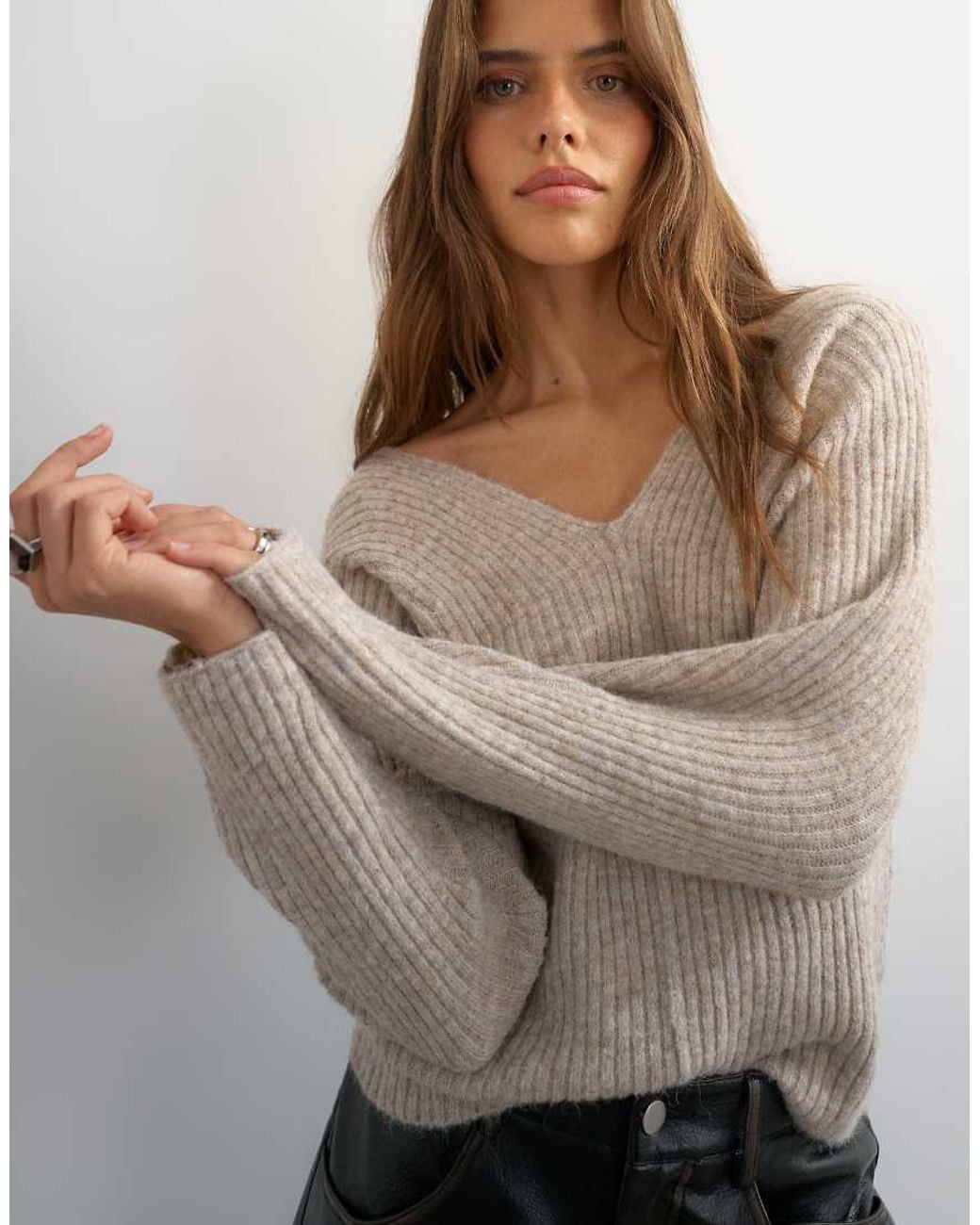 TOPSHOP Brown Knitted Slouchy Rib Jumper