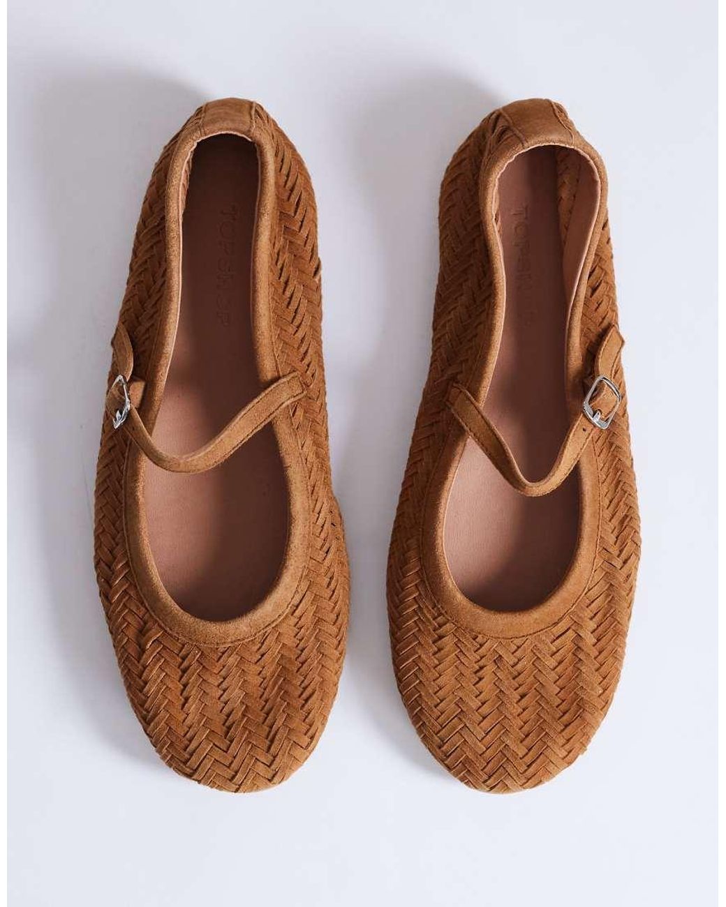 TOPSHOP White Bonnie Real Suede Woven Ballet