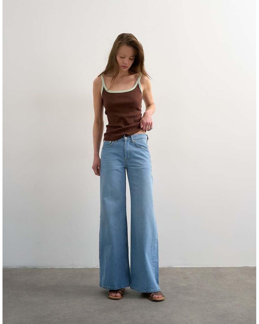 TOPSHOP Blue Horizon Mid Rise Wide Leg Jean