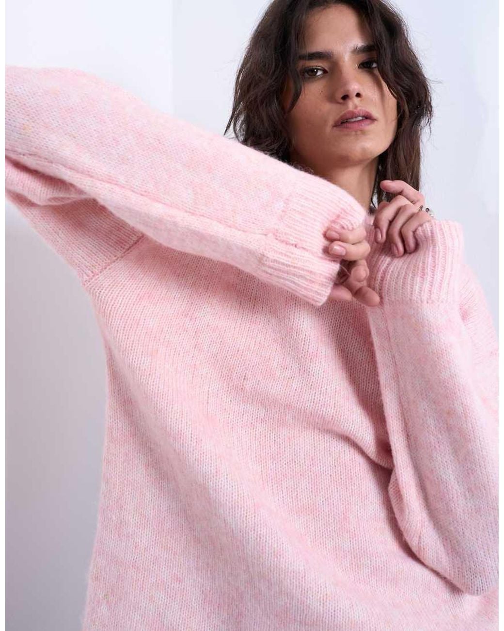 TOPSHOP Pink Knitted Boxy Fluffy Crew Jumper