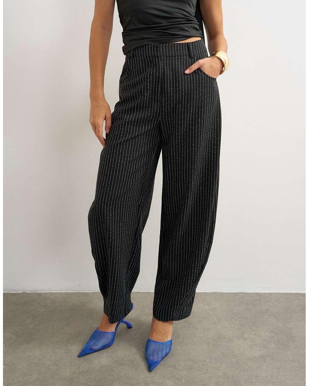 TOPSHOP Black Co Ord Stripe Tailored Pleat Detail Low Rise Trouser
