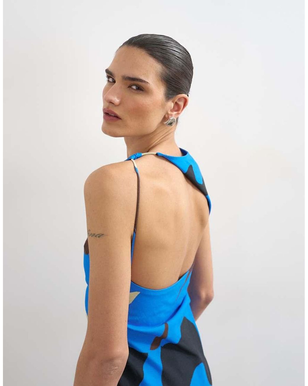 TOPSHOP Blue Linen Open Back Mini Dress