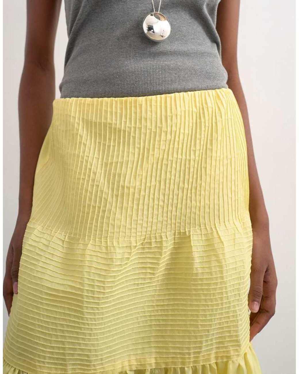 TOPSHOP Yellow Tiered Crinkle Maxi Skirt