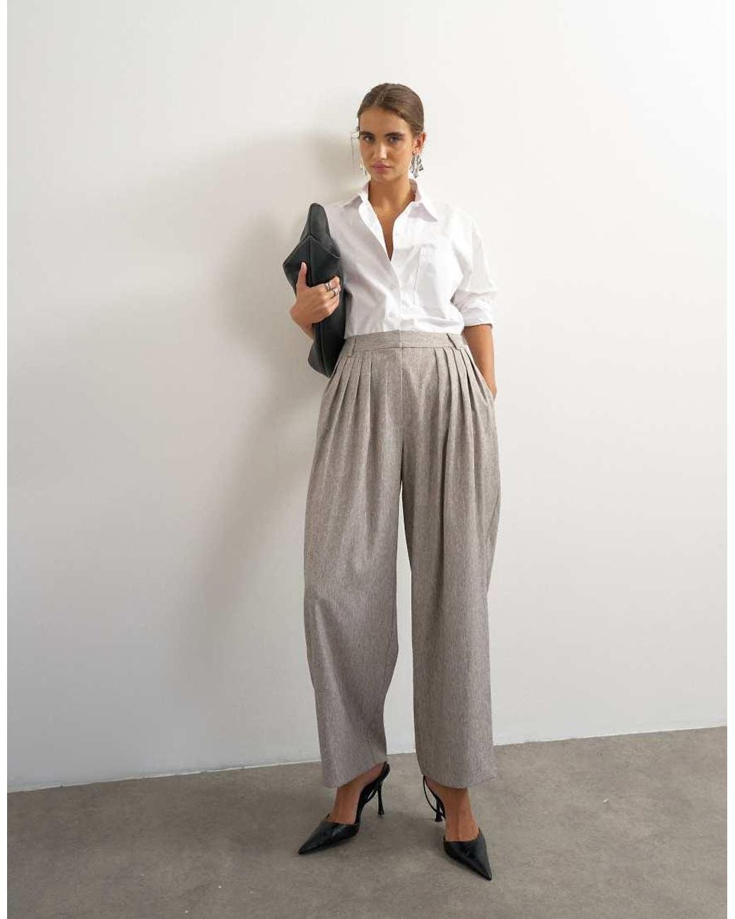TOPSHOP Gray Co Ord Multi Pleated Wide Leg Trouser