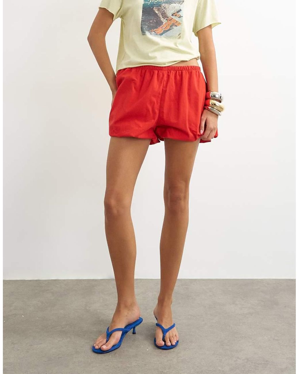 TOPSHOP Red Poplin Bubble Short