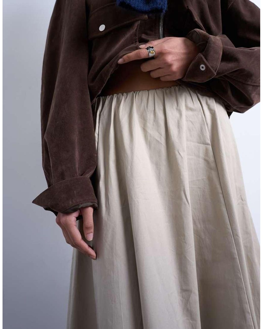 TOPSHOP Gray Heavy Twill Full Circle Midi Skirt
