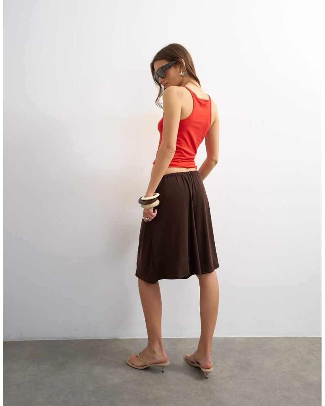 TOPSHOP Red Cupro Bermuda Drawstring Shorts