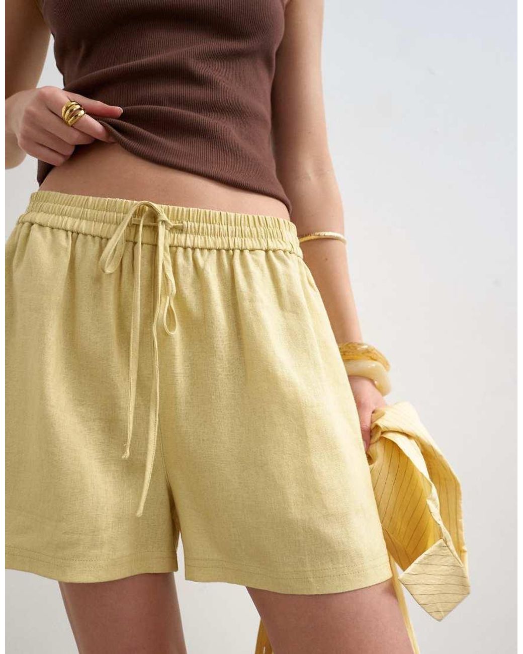 TOPSHOP Natural Linen Blend A-line Shorts