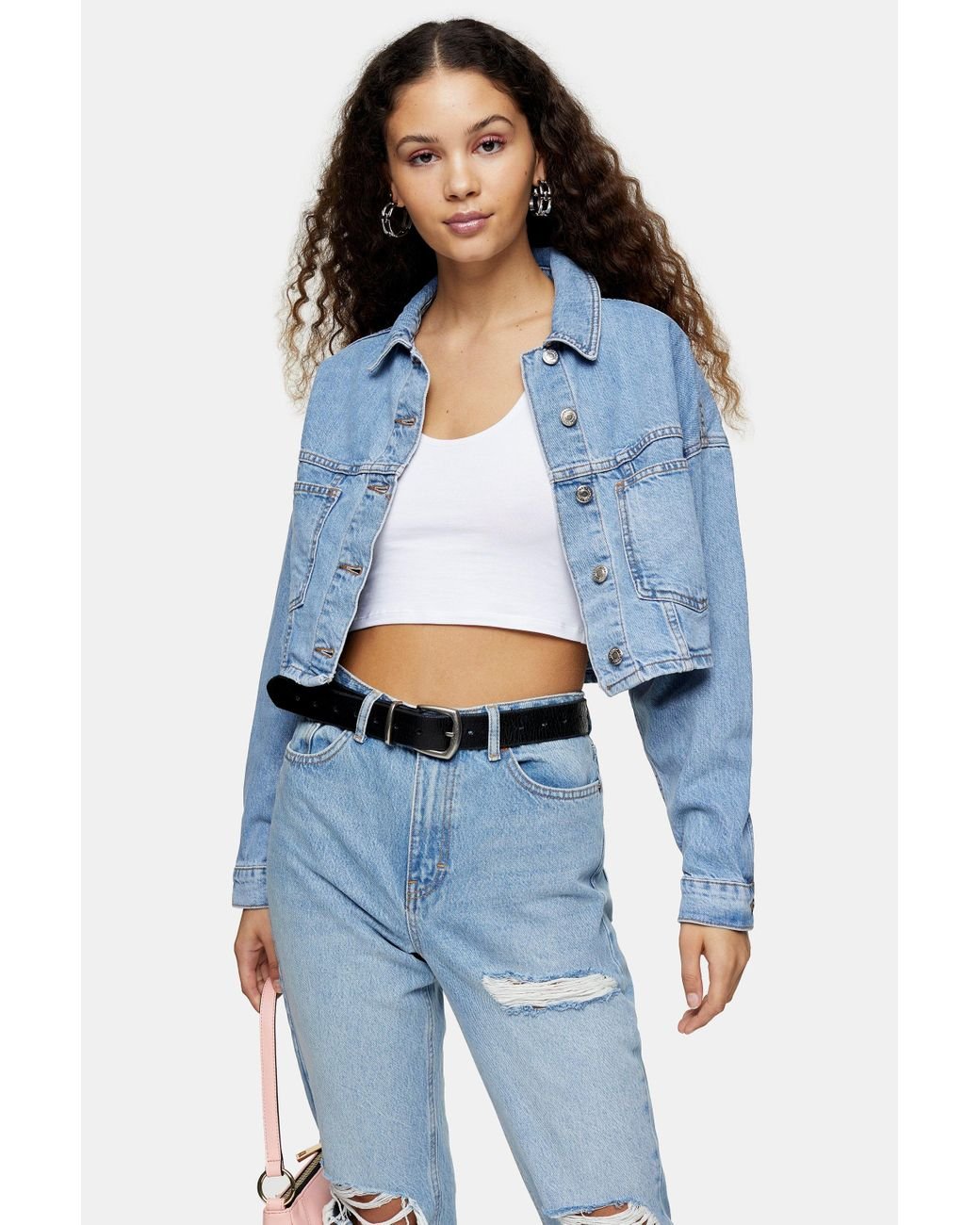 Cropped Denim Jacket in Mid Blue (Blue) Save 26 Lyst