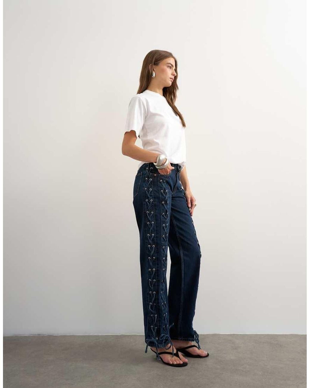 TOPSHOP White Denim Straight Leg Jean With Extreme Lace-up