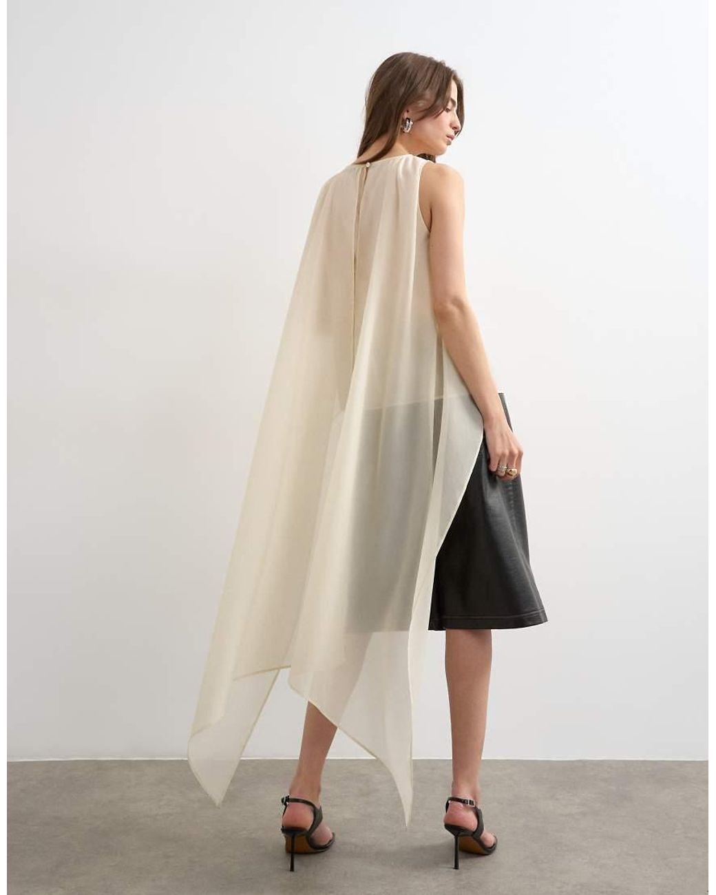 TOPSHOP Natural Sheer Organza Drape Tunic Top